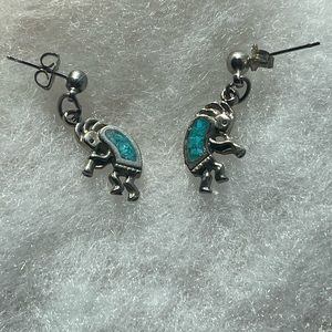 Kokopelli turquoise, and silver earrings